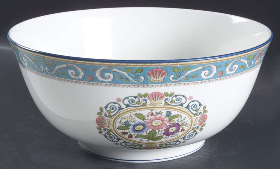 Runnymede Turquoise (Pink Shells, Floral Center) 9" Salad Serving Bowl by Wedgwood-1