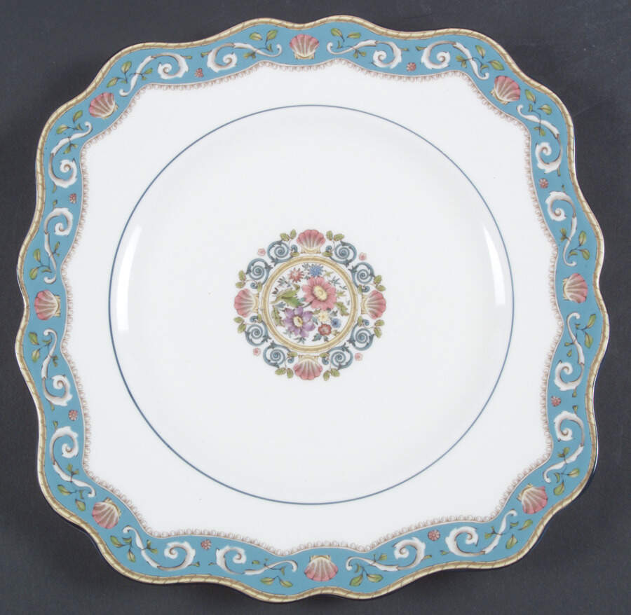 Runnymede Turquoise (Pink Shells, Floral Center) Square Luncheon Plate by Wedgwood-1