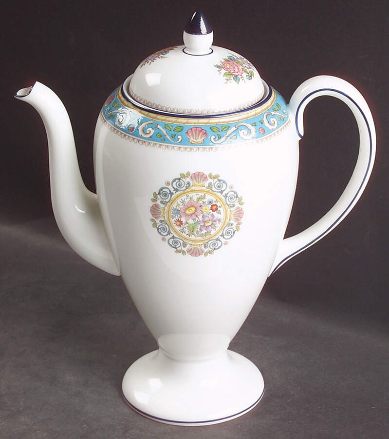 Runnymede Turquoise (Pink Shells, Floral Center) Small Coffee Pot & Lid by Wedgwood-1