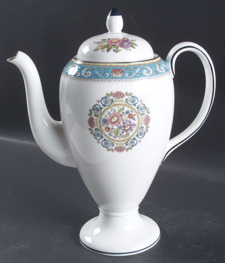 Runnymede Turquoise (Pink Shells, Floral Center) Coffee Pot & Lid by Wedgwood-1