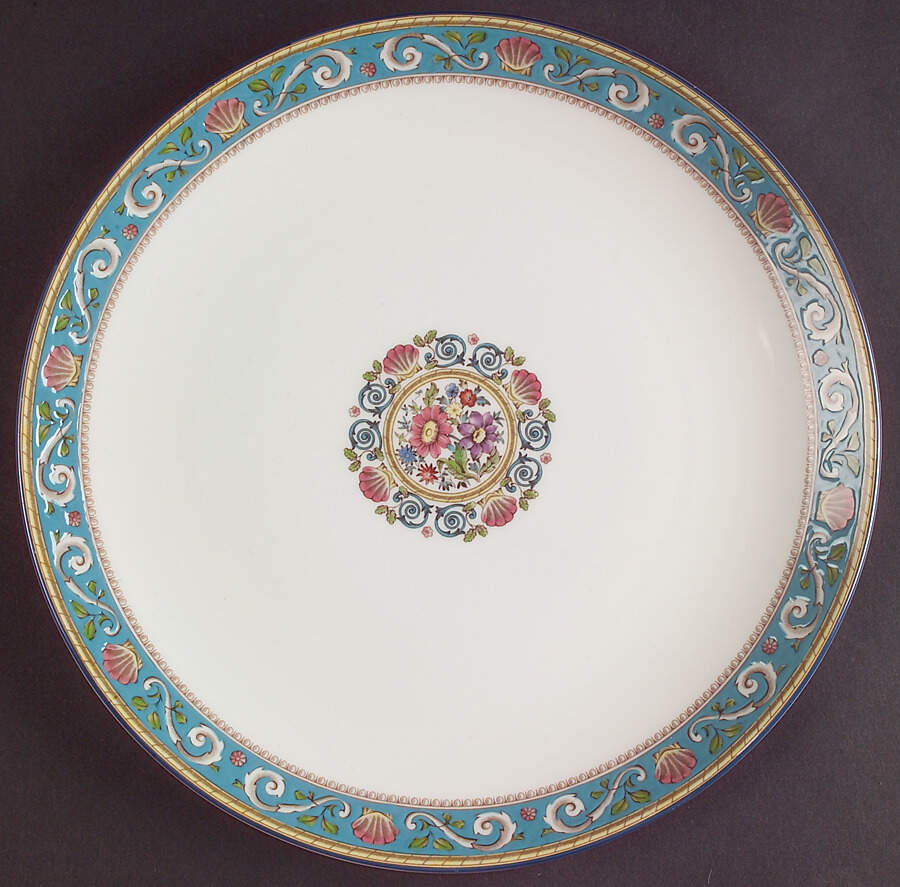 Runnymede Turquoise (Pink Shells, Floral Center) Cake Plate by Wedgwood-1