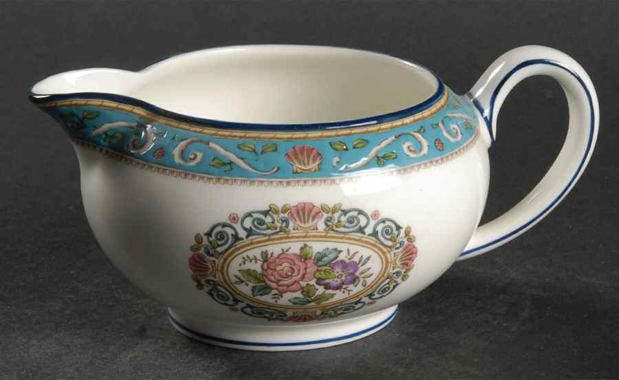 Runnymede Turquoise (Pink Shells, Floral Center) 146 Shape Creamer by Wedgwood-1