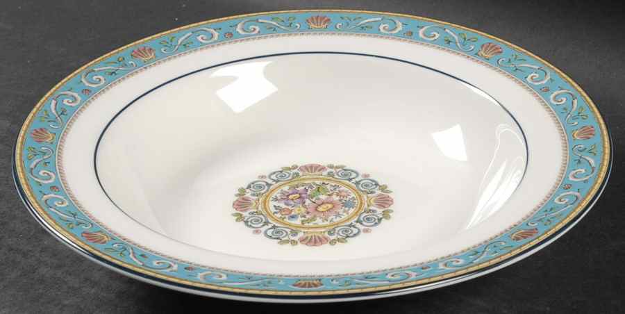 Runnymede Turquoise (Pink Shells, Floral Center) Rim Soup Bowl by Wedgwood-1