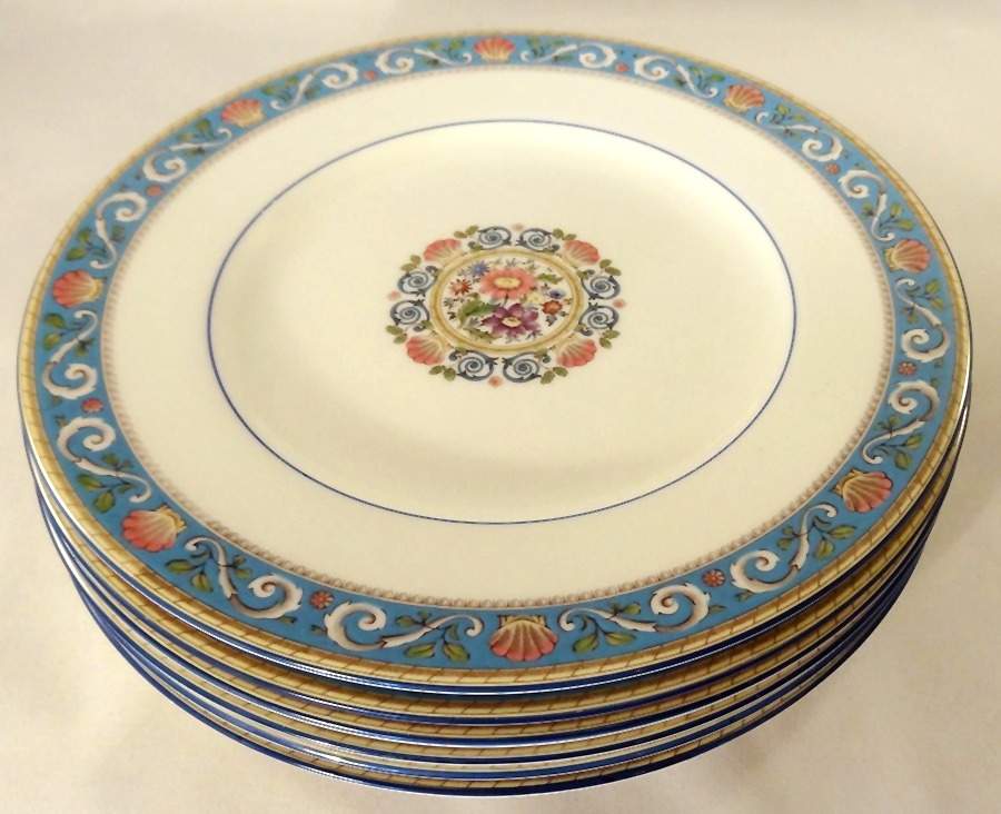Runnymede Turquoise (Pink Shells, Floral Center) Luncheon Plate by Wedgwood-1