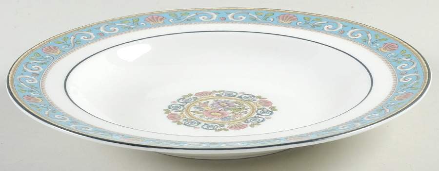 Runnymede Turquoise (Pink Shells, Floral Center) Large Rim Soup Bowl by Wedgwood-1
