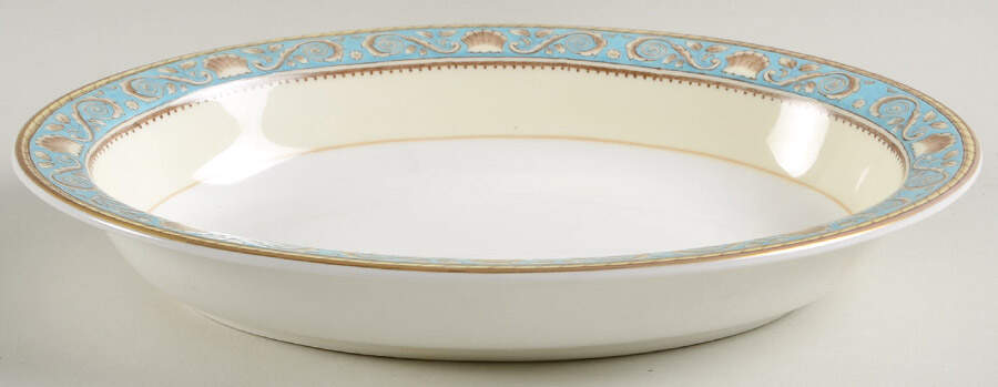 Runnymede Turquoise (Brown Shells, No Center) 10" Oval Vegetable Bowl by Wedgwood-1