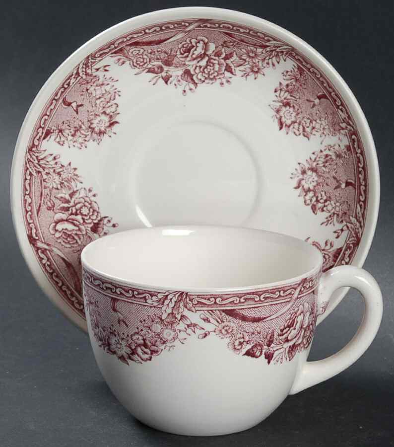 Salem College Mulberry Flat Cup & Saucer Set by Wedgwood-1