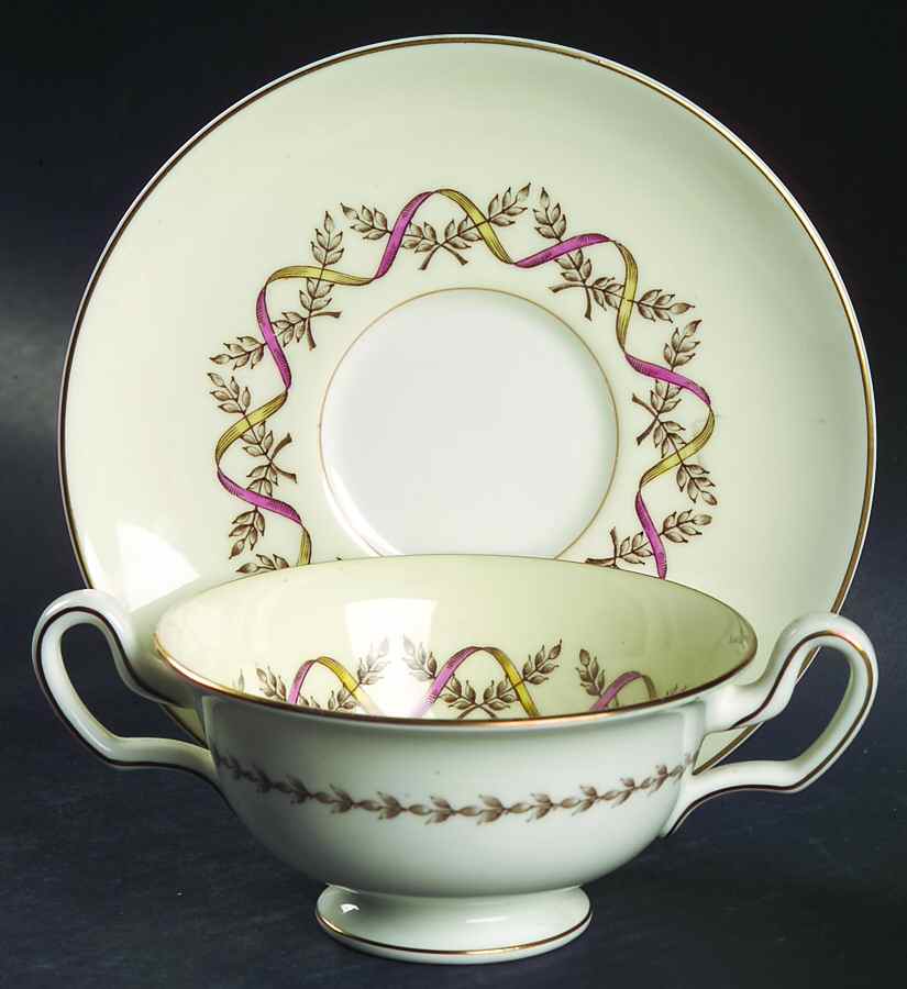 Sandringham Pink Footed Cream Soup Bowl & Saucer Set by Wedgwood-1