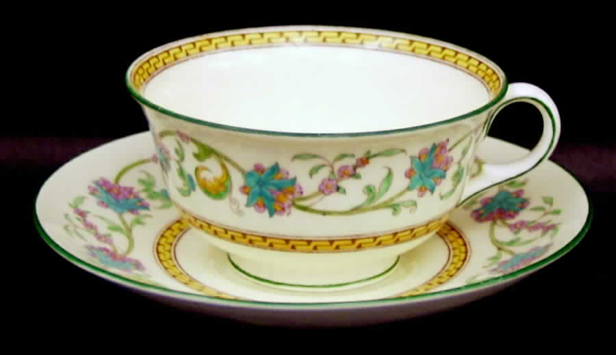 Shah (W734, Cream Rim) Leigh Shape Footed Cup & Saucer Set by Wedgwood-1