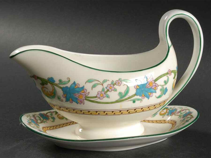 Shah (W734, Cream Rim) Gravy Boat with Attached Underplate by Wedgwood-1