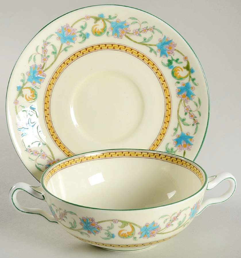 Shah (W734, Cream Rim) Flat Cream Soup Bowl & Saucer Set by Wedgwood-1