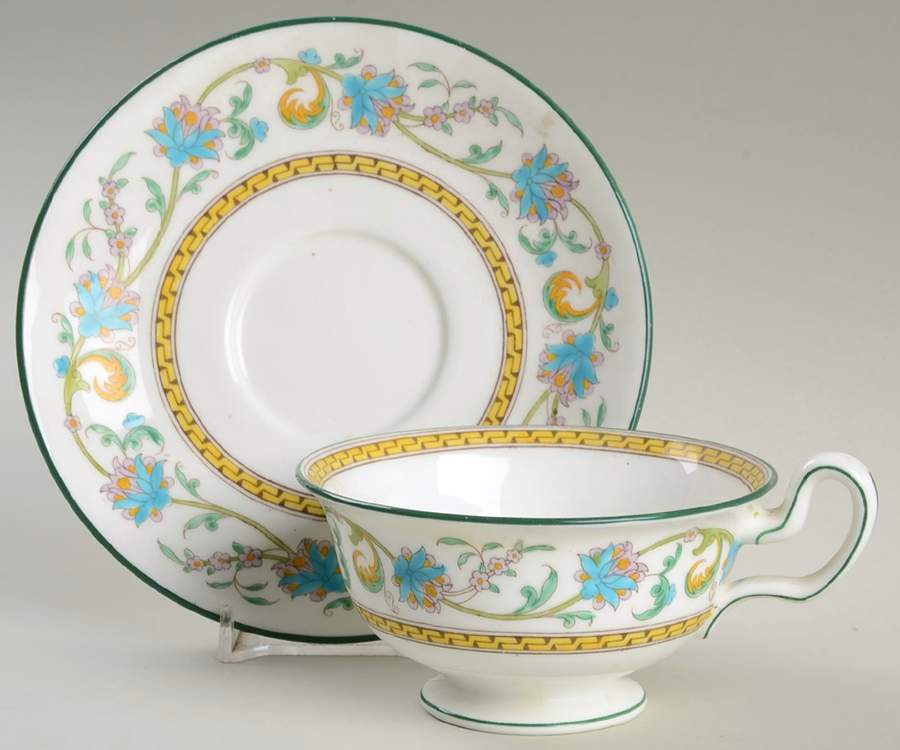 Shah (W821, White Body) Footed Cup & Saucer Set by Wedgwood-1