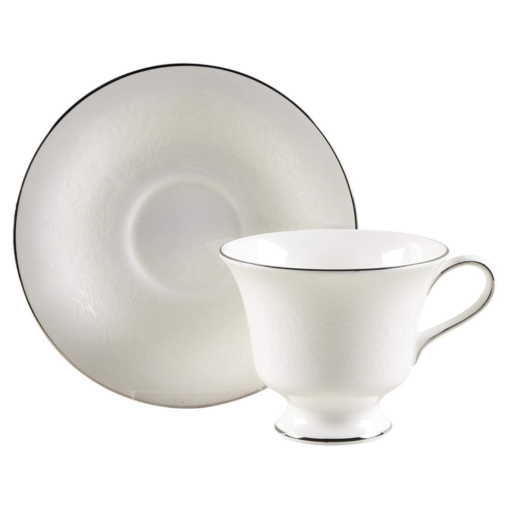 Silver Ermine (R4452, Contour Shape) Footed Cup & Saucer Set by Wedgwood-1