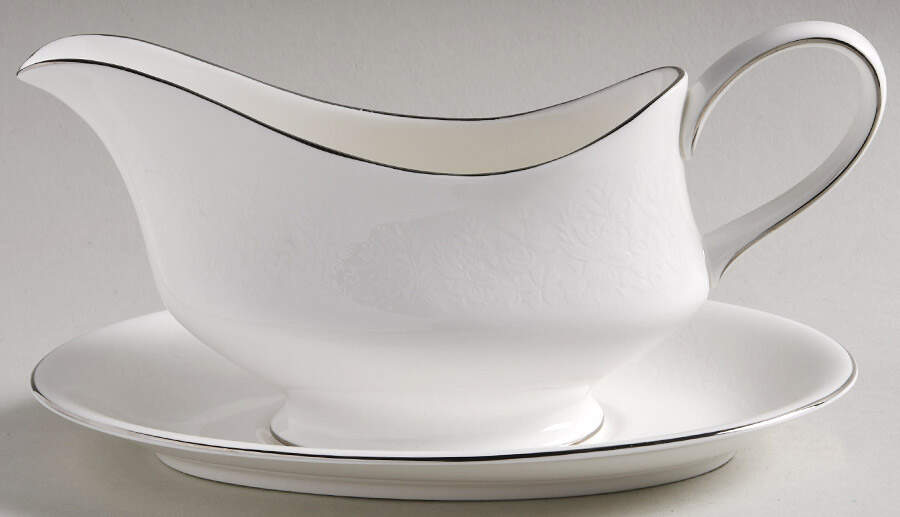 Silver Ermine (R4452, Contour Shape) Gravy Boat & Underplate by Wedgwood-1