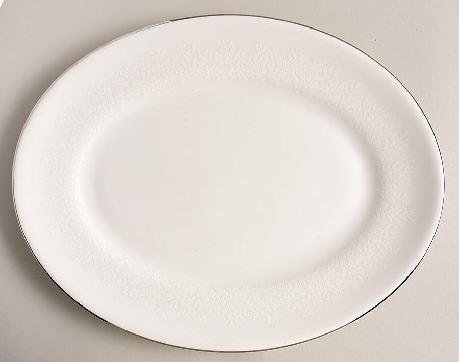 Silver Ermine (R4452, Contour Shape) 13" Oval Serving Platter by Wedgwood-1