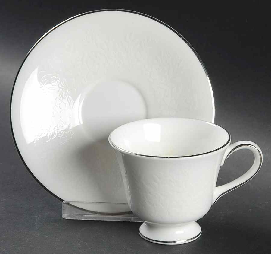 Silver Ermine (R4452, Contour Shape) Footed Demitasse Cup & Saucer Set by Wedgwood-1