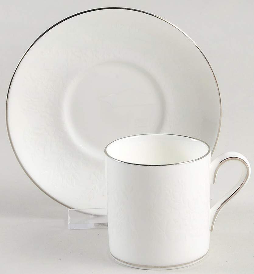 Silver Ermine (R4452, Traditional Shape) Bond Shape Demitasse Cup and Saucer Set by Wedgwood-1