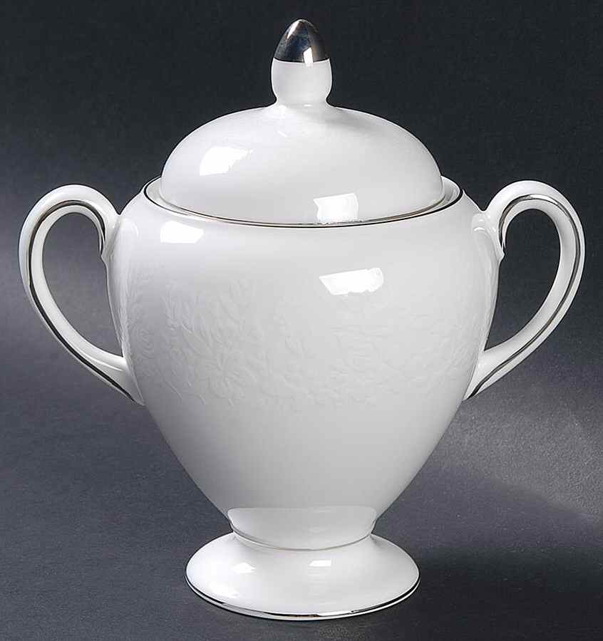Silver Ermine (R4452, Traditional Shape) Globe Shape Sugar Bowl & Lid by Wedgwood-1