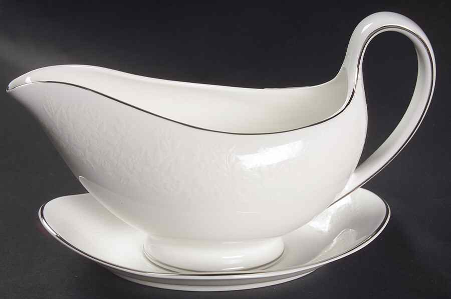 Silver Ermine (R4452, Traditional Shape) Gravy Boat & Underplate by Wedgwood-1