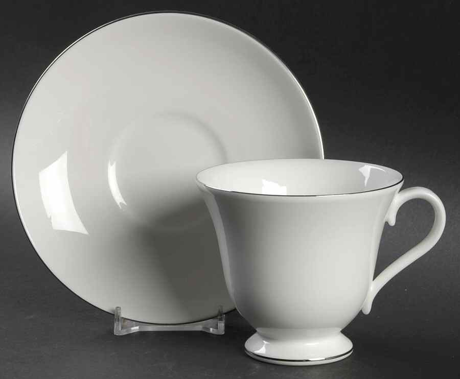 Signet Platinum Victoria Shape Footed Cup & Saucer Set by Wedgwood-1