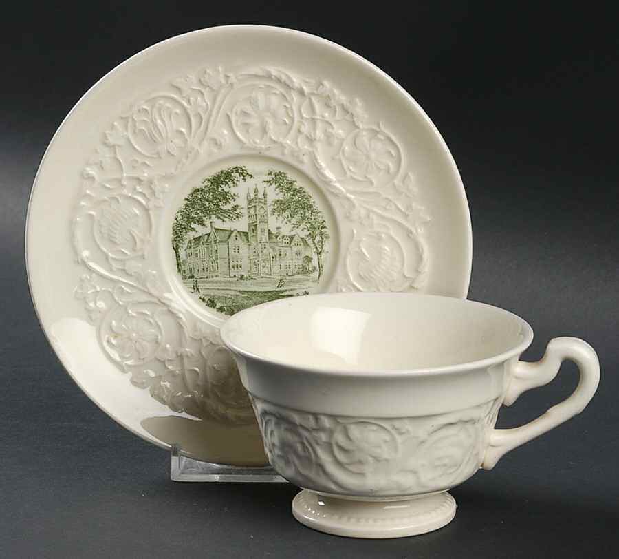Smith College Green Footed Cup & Saucer Set by Wedgwood-1