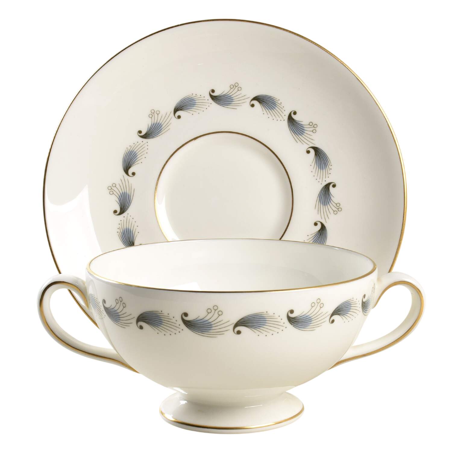 Stardust Footed Cream Soup Bowl & Saucer Set by Wedgwood-1