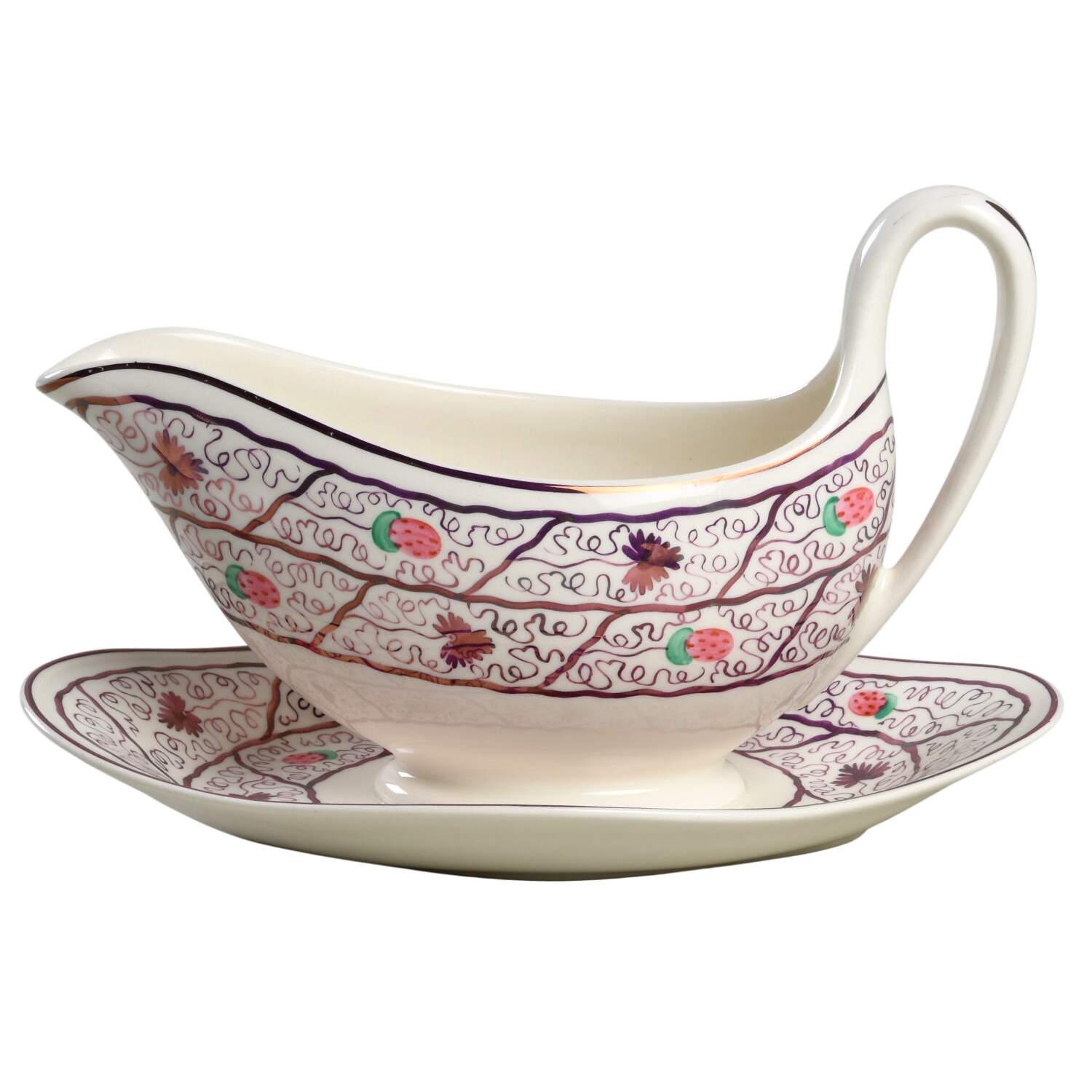 Strawberry Lustre Gravy Boat with Attached Underplate by Wedgwood-1