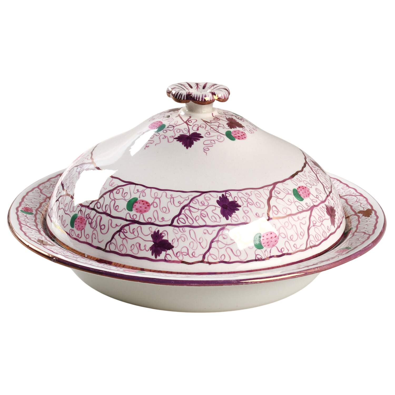 Strawberry Lustre Muffin Dish & Lid by Wedgwood-1