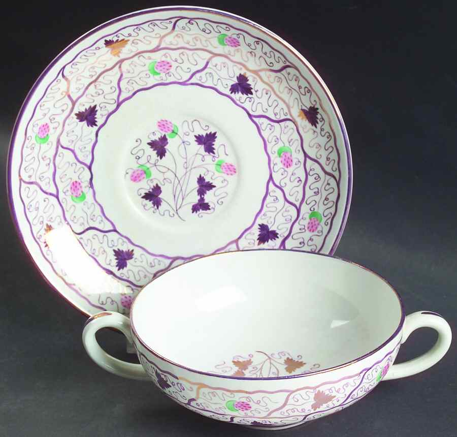 Strawberry Lustre Flat Cream Soup Bowl & Saucer Set by Wedgwood-1