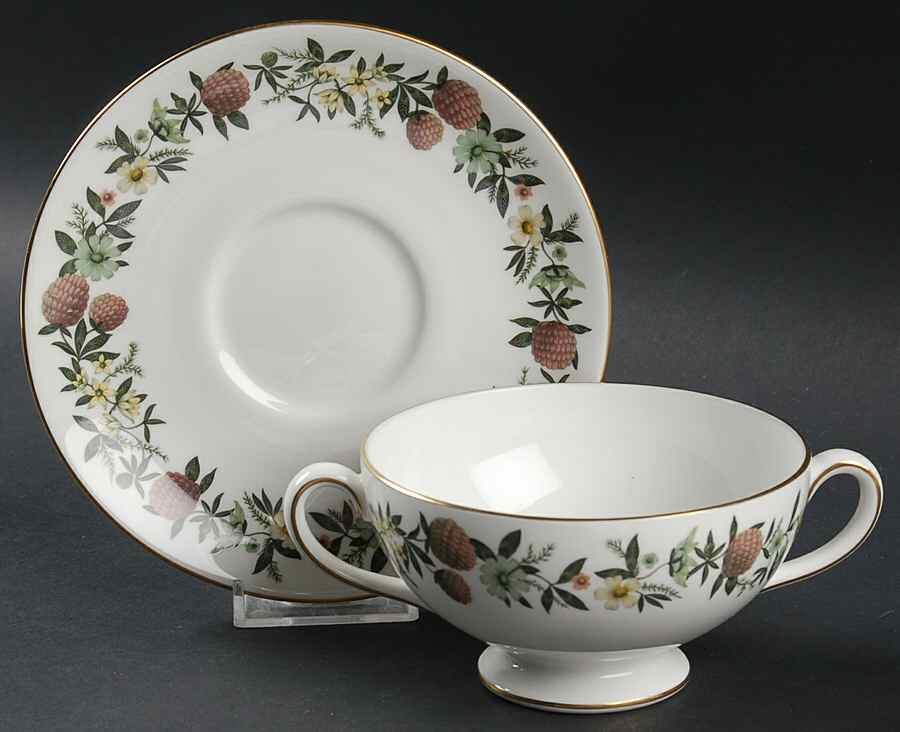 Summer Garland Footed Cream Soup Bowl & Saucer Set by Wedgwood-1
