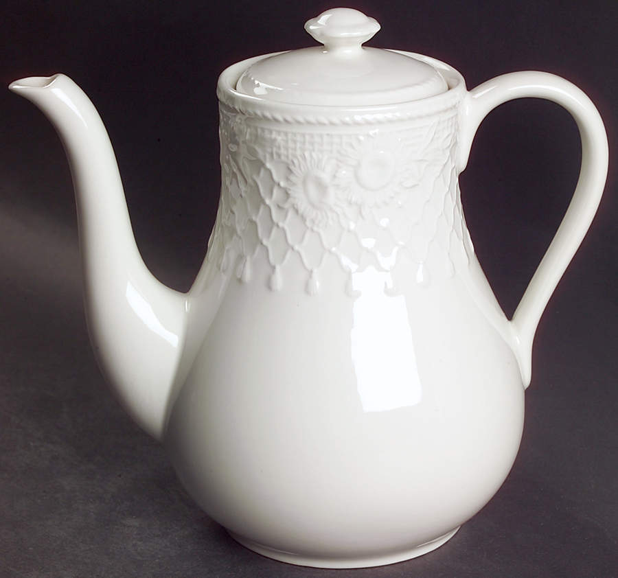 Sunflowers (White Embossed) Coffee Pot & Lid by Wedgwood-1