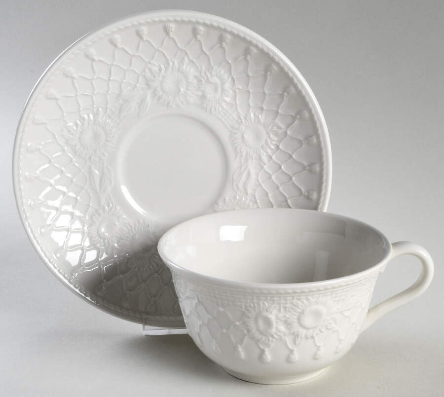 Sunflowers (White Embossed) Breakfast Cup & Saucer Set by Wedgwood-1