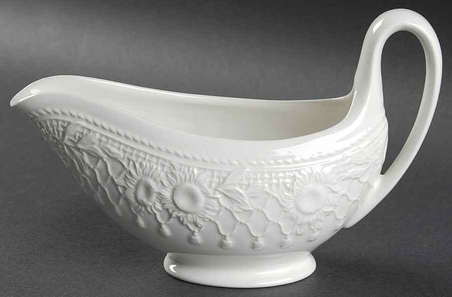 Sunflowers (White Embossed) Gravy Boat by Wedgwood-1