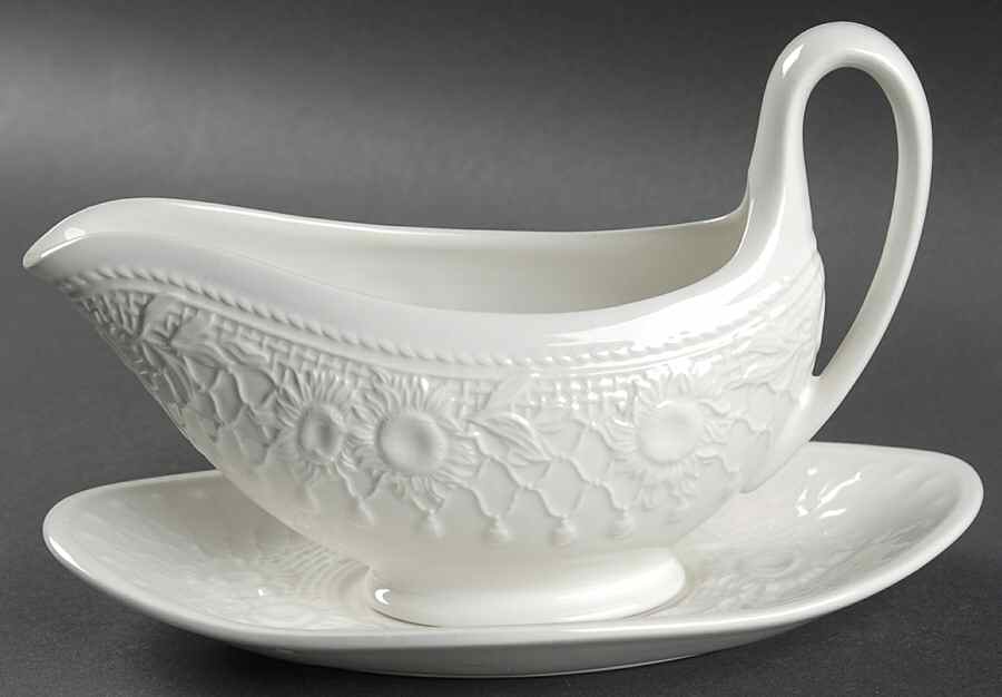 Sunflowers (White Embossed) Gravy Boat & Underplate by Wedgwood-1