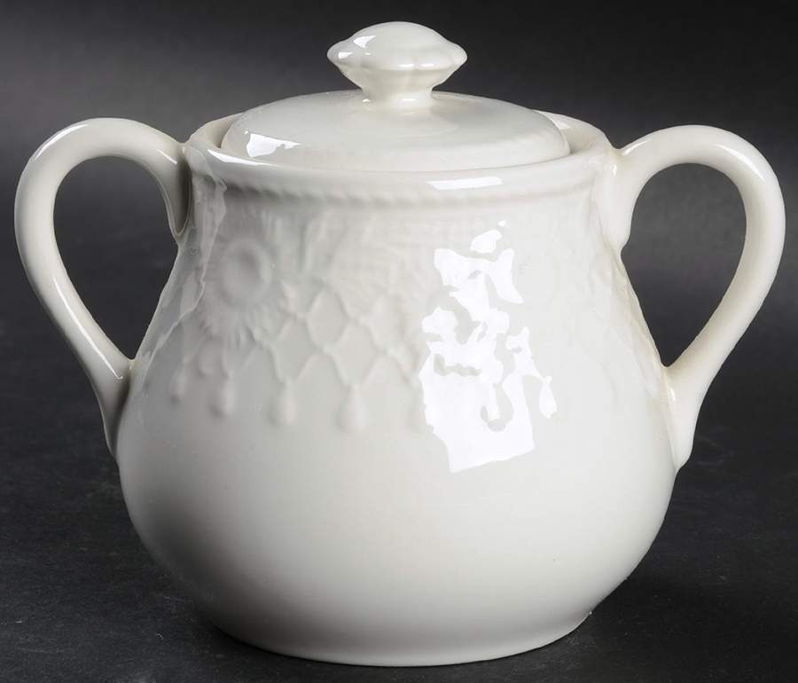 Sunflowers (White Embossed) Sugar Bowl & Lid by Wedgwood-1