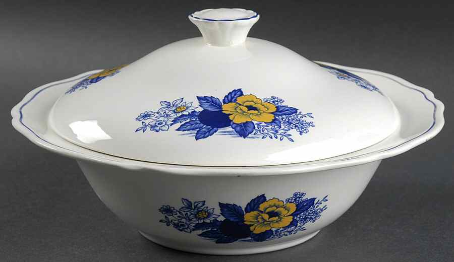 Surrey Blue & Yellow Round Covered Vegetable by Wedgwood-1