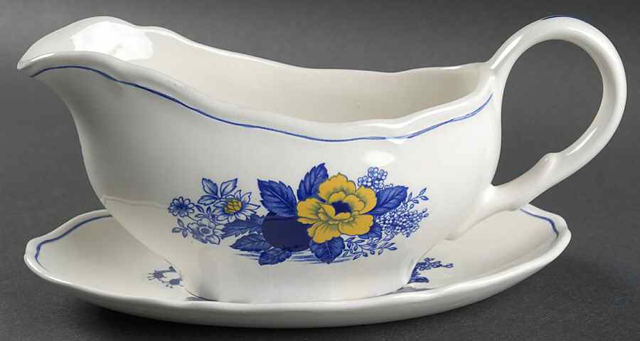 Surrey Blue & Yellow Gravy Boat & Underplate by Wedgwood-1