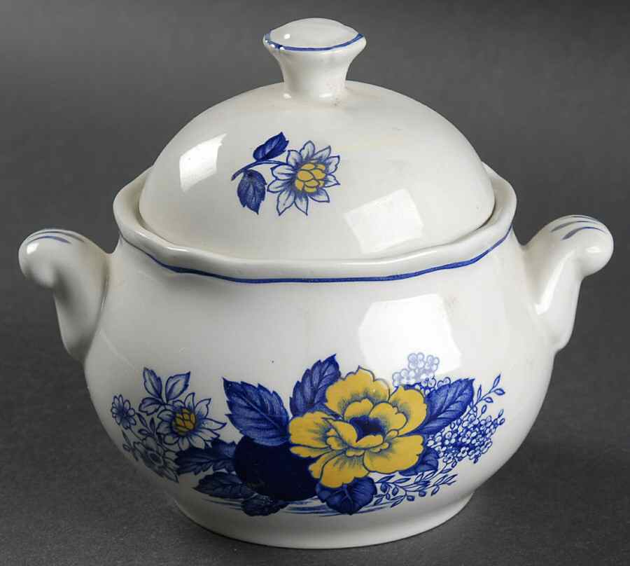 Surrey Blue & Yellow Sugar Bowl & Lid by Wedgwood-1