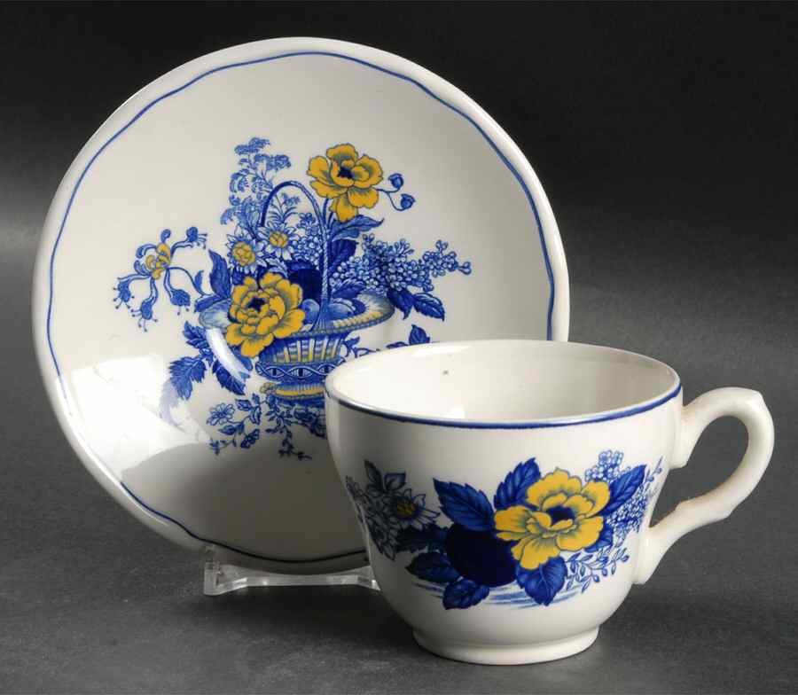 Surrey Blue & Yellow Flat Cup & Saucer Set by Wedgwood-1