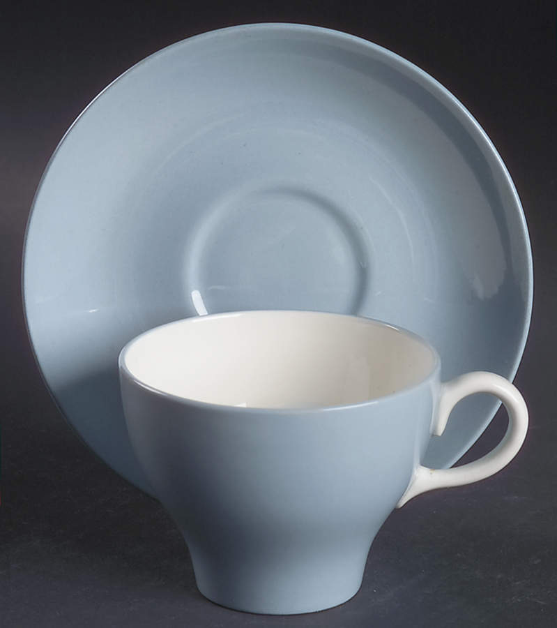 Summer Sky Blue and White (Barlaston Shape) Flat Cup & Saucer Set by Wedgwood-1