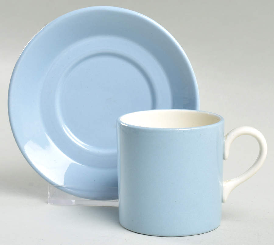 Summer Sky Blue and White (Barlaston Shape) Bond Shape Demitasse Cup and Saucer Set by Wedgwood-1