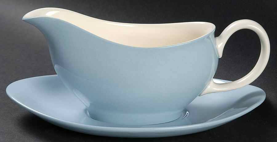 Summer Sky Blue and White (Barlaston Shape) Gravy Boat & Underplate by Wedgwood-1