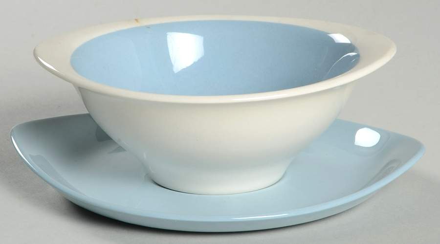 Summer Sky Blue and White (Barlaston Shape) Flat Cream Soup Bowl & Saucer Set by Wedgwood-1
