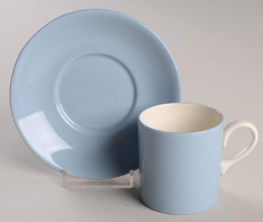 Summer Sky Blue and White (Barlaston Shape) Flat Demitasse Cup & Saucer Set by Wedgwood-1