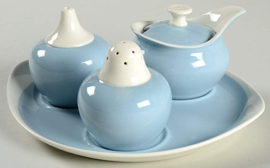 Summer Sky Blue and White (Barlaston Shape) Salt & Pepper, Mustard with Lid & Tray by Wedgwood-1