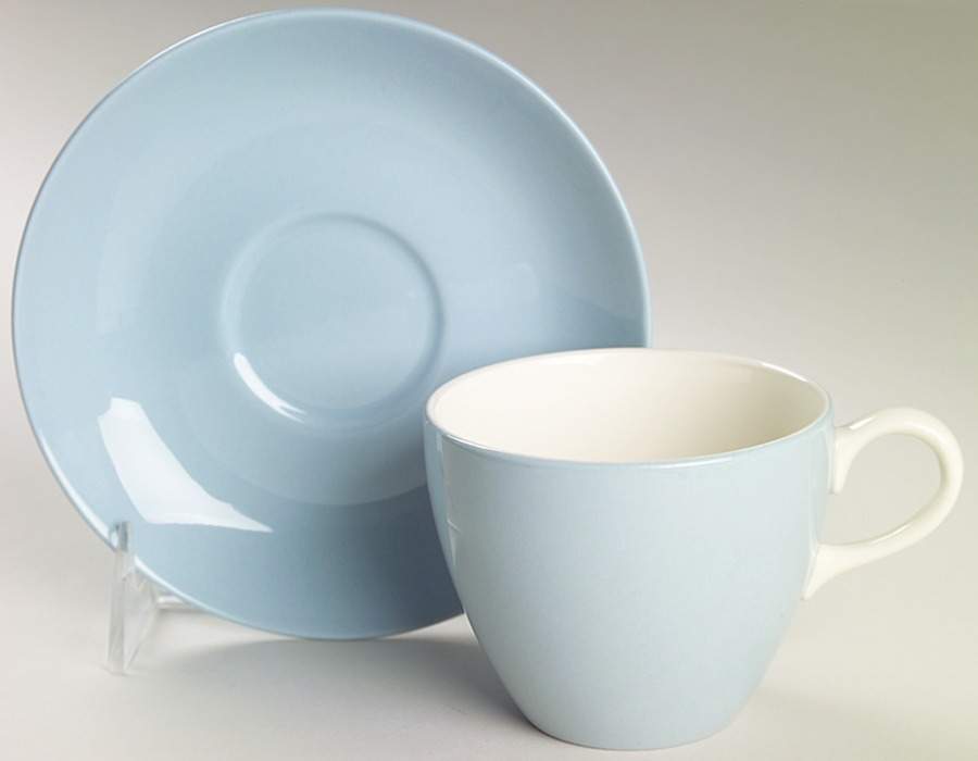 Summer Sky Blue and White (Barlaston Shape) Flat Cup & Saucer Set by Wedgwood-1
