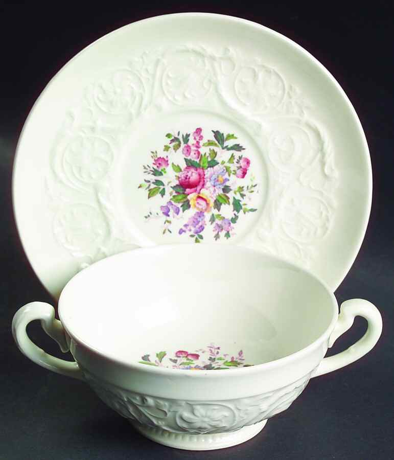 Swansea Footed Cream Soup Bowl & Saucer Set by Wedgwood-1