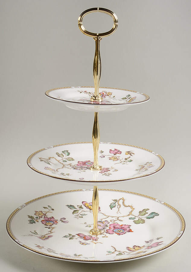 Swallow (Yellow Brown Trim) 13 7/8"-14 1/4" 3-Tiered Serving Tray(DP,SP,BB) HC by Wedgwood-1