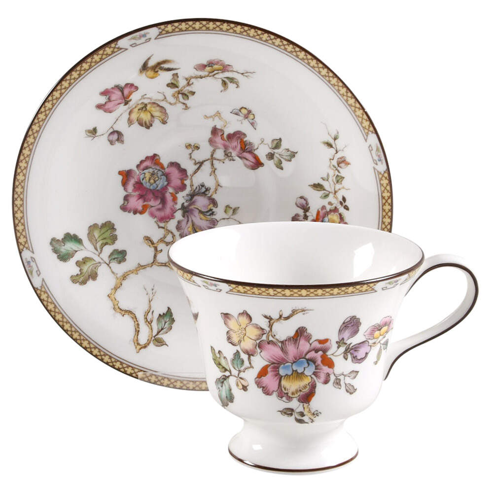 Swallow (Yellow Brown Trim) Footed Cup & Saucer Set by Wedgwood-1