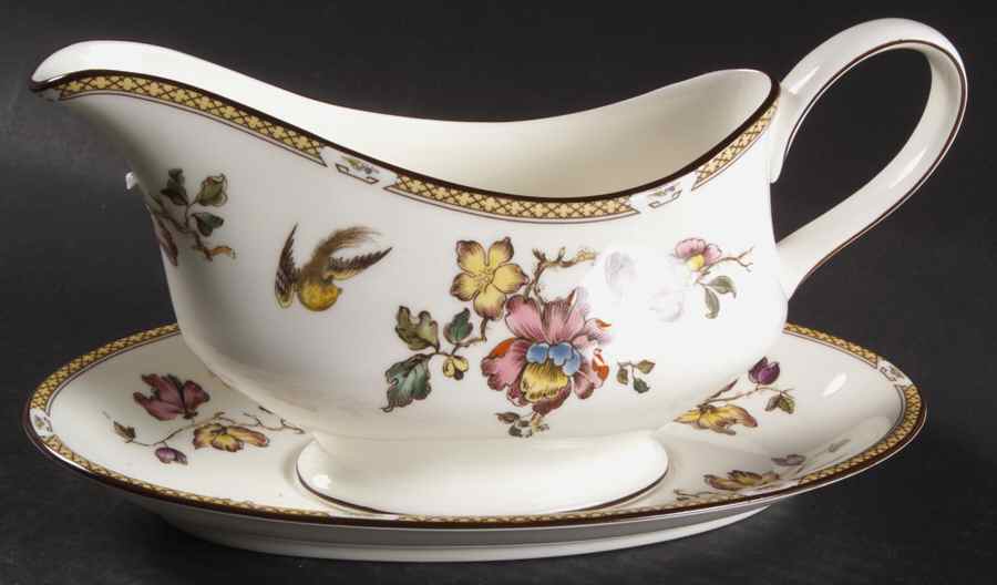 Swallow (Yellow Brown Trim) Gravy Boat & Underplate by Wedgwood-1